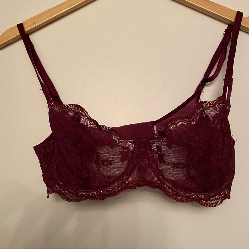 Victoria's Secret Maroon Burgundy & Gold Dream Angels Push Up No Pad Bra 32C